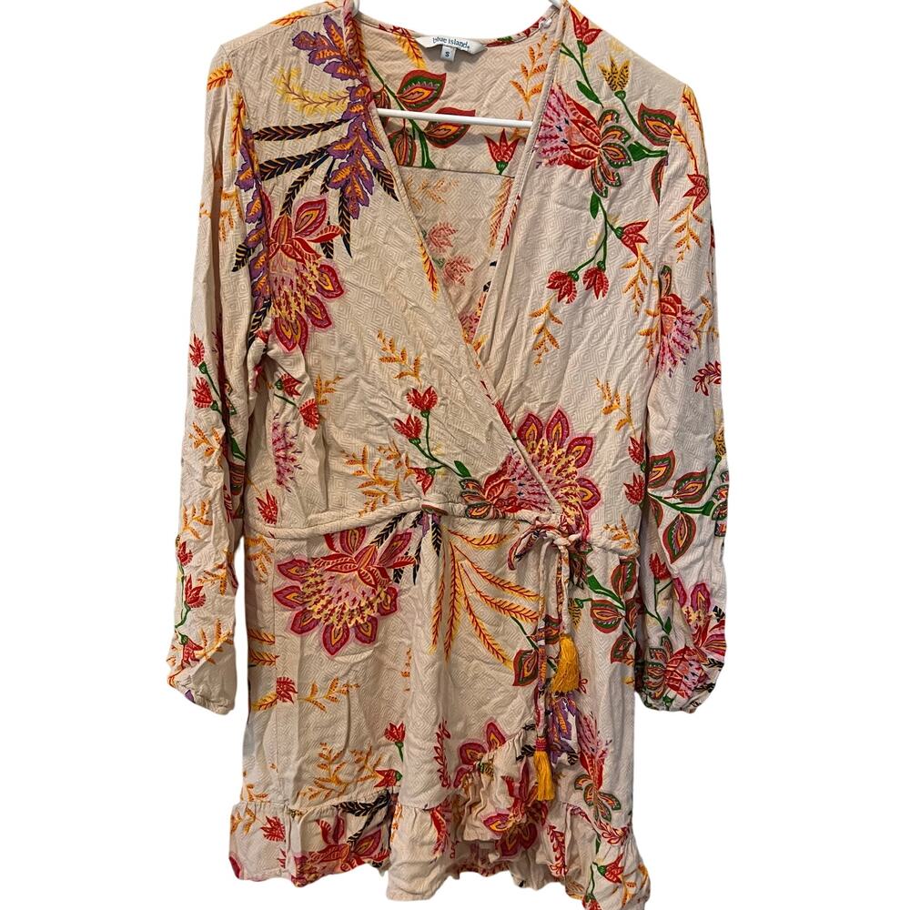 Blue Island Women's Floral Swim Cover Up Summer Dress Drawstring Size Small